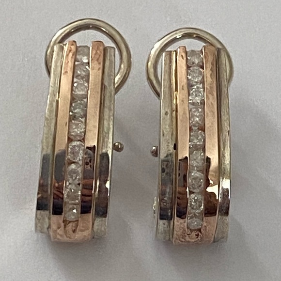 💎 .54ct Diamond 14k solid rose gold and 925 silver earrings genuine real stones - Picture 12 of 16